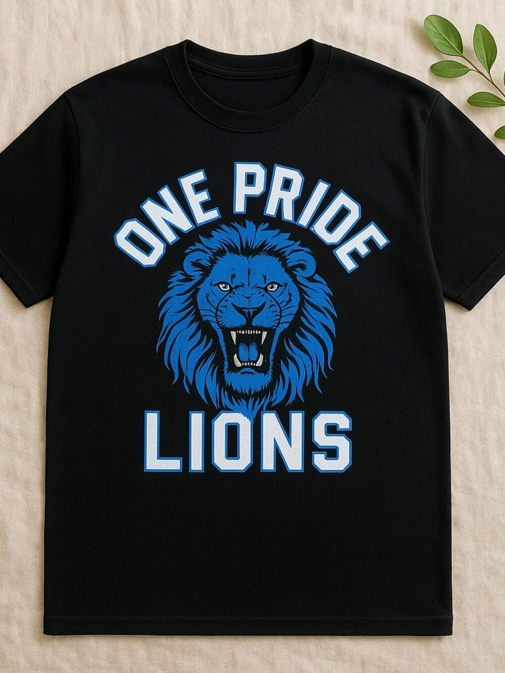 One Pride Lions Graphic Tee | Blue Lion Football Inspired Black T-Shirt